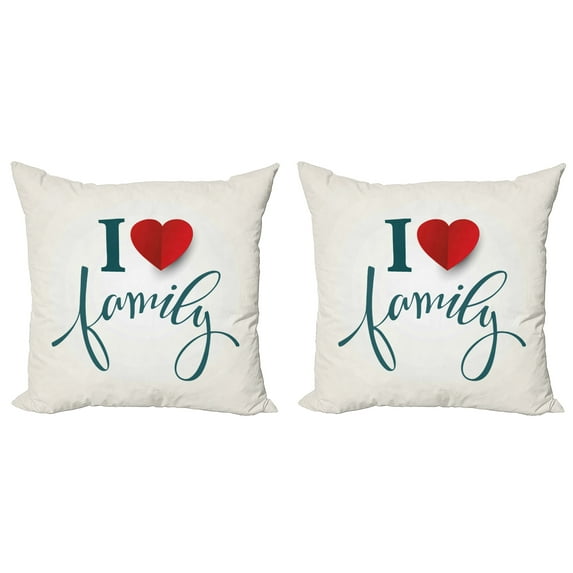 Ambesonne Modern Throw Pillow Cover 2 Pack, Love and Family Heart, 24", Slate Blue Red White