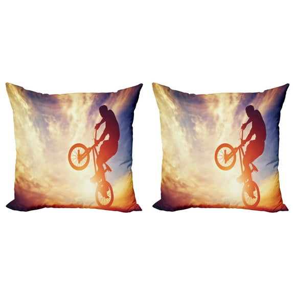 Ambesonne Modern Throw Pillow Cover 2 Pack, Man on Bike Sun, 24", Multicolor