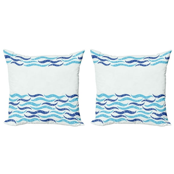 Ambesonne Modern Throw Pillow Cover 2 Pack, Ocean Life Sea Waves, 16", Turquoise Navy Blue