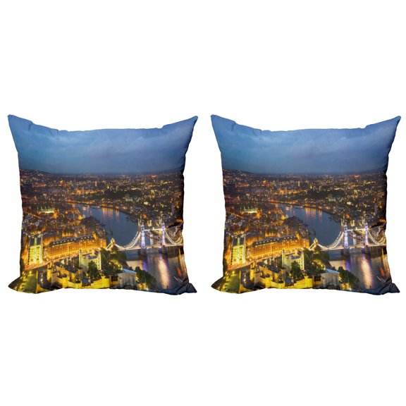 Ambesonne Modern Throw Pillow Cover 2 Pack, Sunset at London City, 16", Yellow Bluegrey
