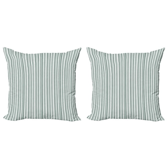 Ambesonne Modern Throw Pillow Cover 2 Pack, Thin and Bold Stipes, 16", Pale Sage Green White