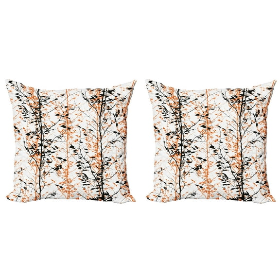 Ambesonne Modern Throw Pillow Cover 2 Pack, Tree Silhouettes Art, 20", Orange White Black