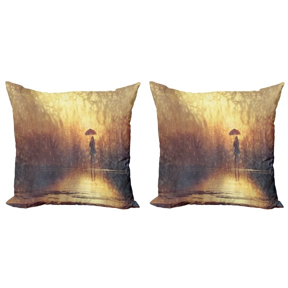 Ambesonne Modern Throw Pillow Cover 2 Pack, Woman Under the Rain, 18", Pale Caramel Yellow