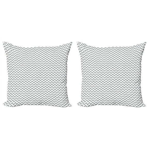 Ambesonne Modern Throw Pillow Cover 2 Pack, Zig Zag Chevron Waves, 24", Grey White