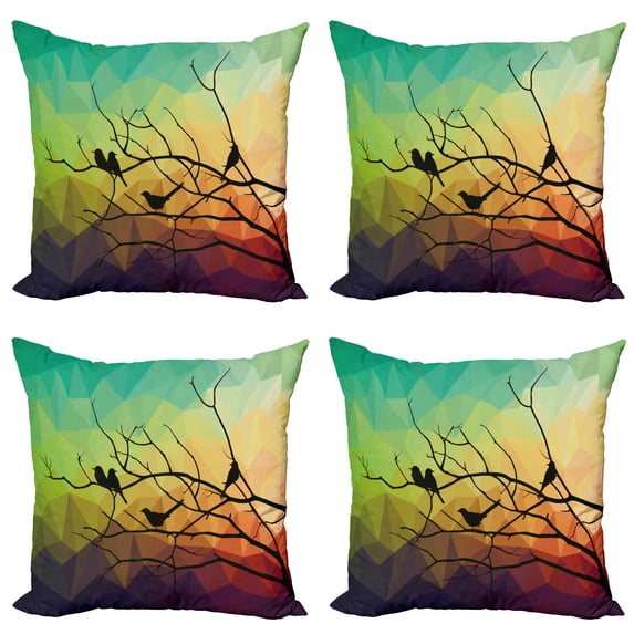 Ambesonne Modern Throw Pillow Cover 4 Pack, Abstract Bird and Branch, 20", Multicolor
