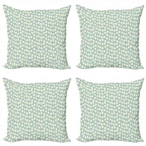 Ambesonne Modern Throw Pillow Cover 4 Pack, Big Small Squares Tile, 18", Pale Blue Cream