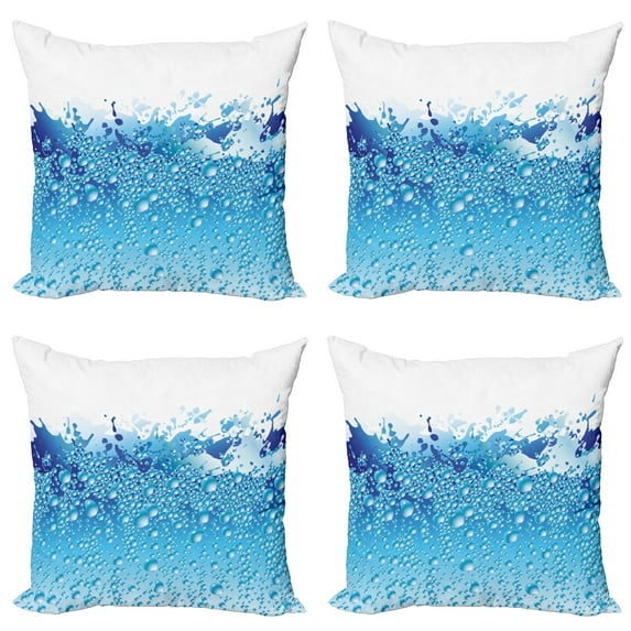 Ambesonne Modern Throw Pillow Cover 4 Pack, Bubbles Splashes Drops, 20", Dark Blue Sky Blue
