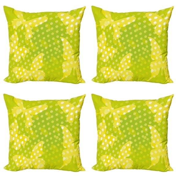 Ambesonne Modern Throw Pillow Cover 4 Pack, Butterfly Shapes Dots, 18", Pale Green Yellow
