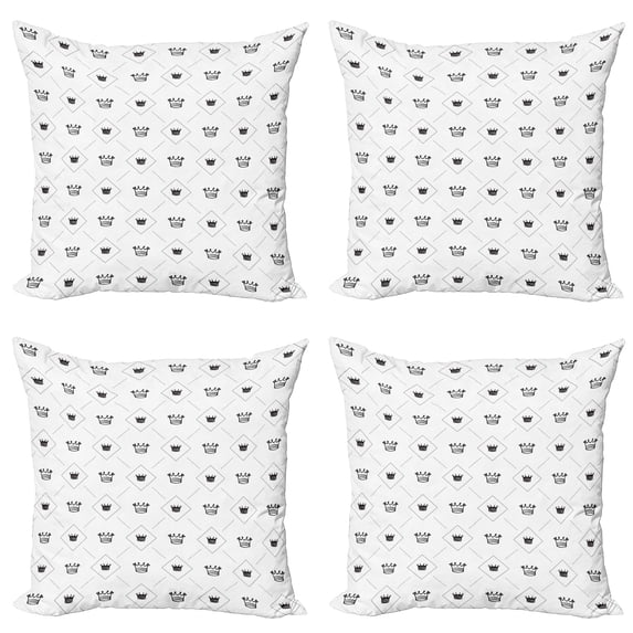 Ambesonne Modern Throw Pillow Cover 4 Pack, Crowns Dots, 24", Black White