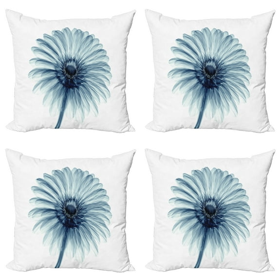 Ambesonne Modern Throw Pillow Cover 4 Pack, Daisies Flowers Plants, 18", Teal White