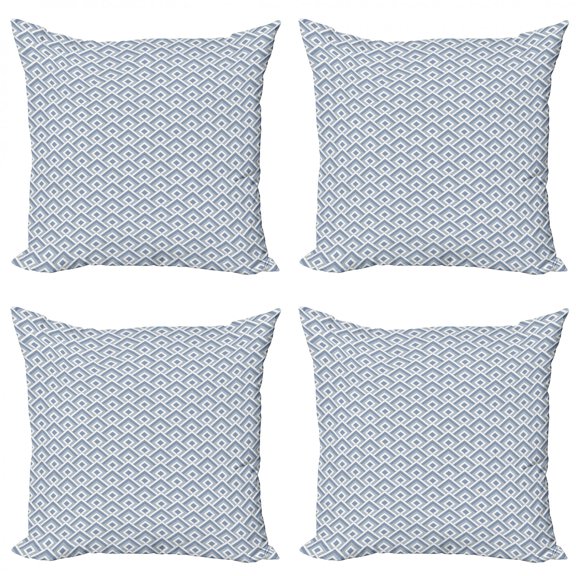 Ambesonne Modern Throw Pillow Cover 4 Pack, Diagonal Nested Squares, 18", Slate Blue Blue White
