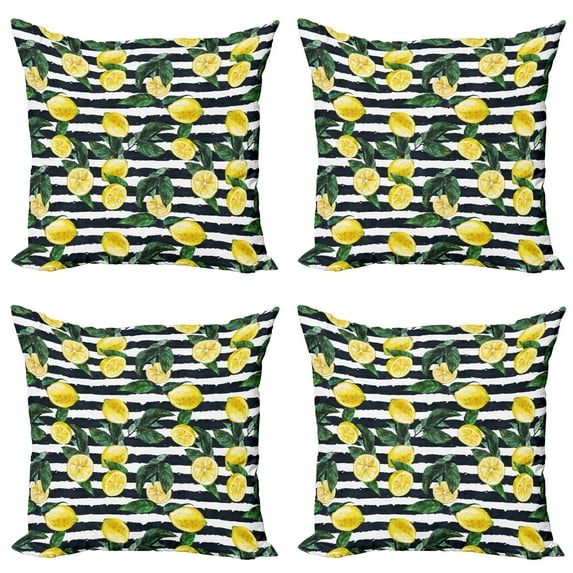Ambesonne Modern Throw Pillow Cover 4 Pack, Fresh Lemons Striped, 20", Hunter Green Indigo