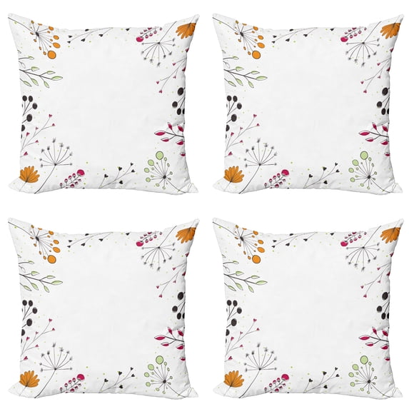 Ambesonne Modern Throw Pillow Cover 4 Pack, Geometric Flowers Floral, 20", Pistachio Green Magenta