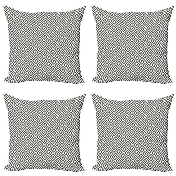 Ambesonne Modern Throw Pillow Cover 4 Pack, Geometric Maze, 16", White and Army Green
