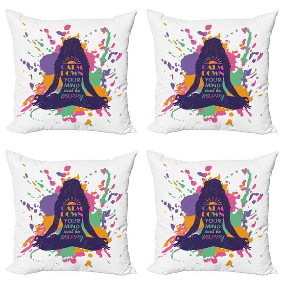 Ambesonne Modern Throw Pillow Cover 4 Pack, Happy Words Calm, 20", Multicolor