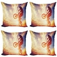 thumbnail image 1 of Ambesonne Modern Throw Pillow Cover 4 Pack, Man on Bike Sun, 20", Multicolor, 1 of 7