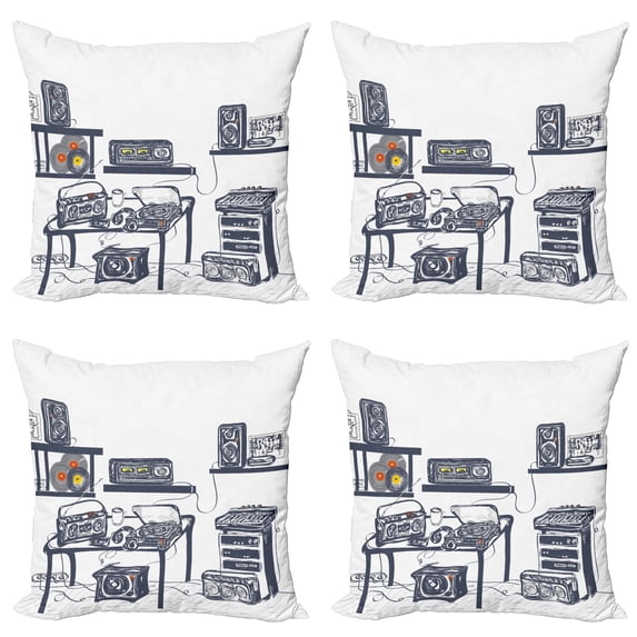 Ambesonne Modern Throw Pillow Cover 4 Pack, Music Devices Turntable, 20", Cadet Blue