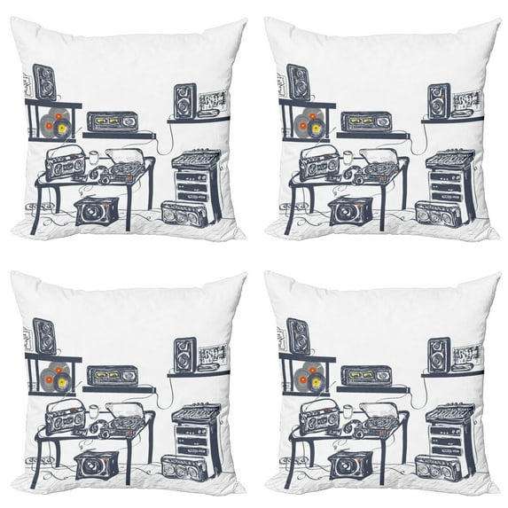 Ambesonne Modern Throw Pillow Cover 4 Pack, Music Devices Turntable, 24", Cadet Blue