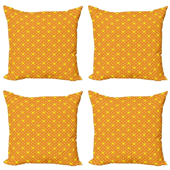 Ambesonne Modern Throw Pillow Cover 4 Pack, Night Sky Stars Pattern, 18", Yellow Orange