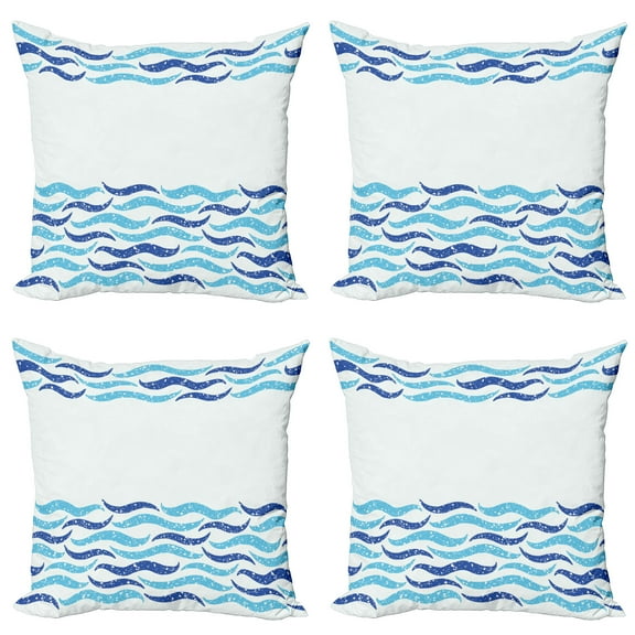 Ambesonne Modern Throw Pillow Cover 4 Pack, Ocean Life Sea Waves, 24", Turquoise Navy Blue