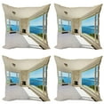 thumbnail image 1 of Ambesonne Modern Throw Pillow Cover 4 Pack, Ocean Nature Forest View, 20", White and Blue, 1 of 7