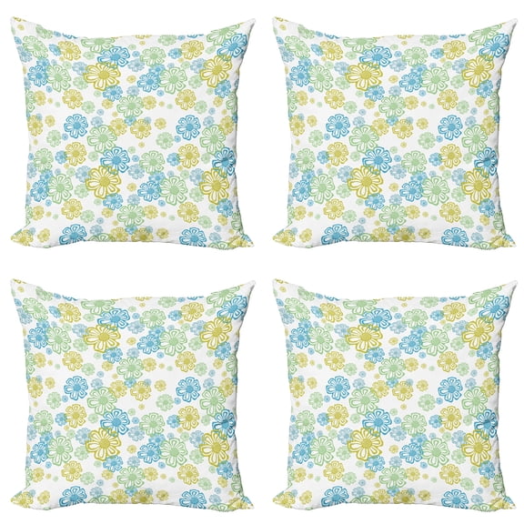 Ambesonne Modern Throw Pillow Cover 4 Pack, Ornate Flourish Pattern, 20", Blue Green Apple Green