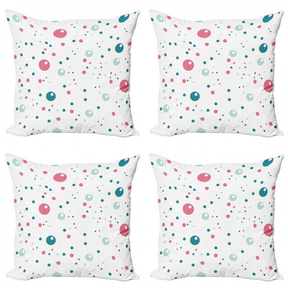 Ambesonne Modern Throw Pillow Cover 4 Pack, Pastel Color Polka Dots, 20", Blue Pink Grey