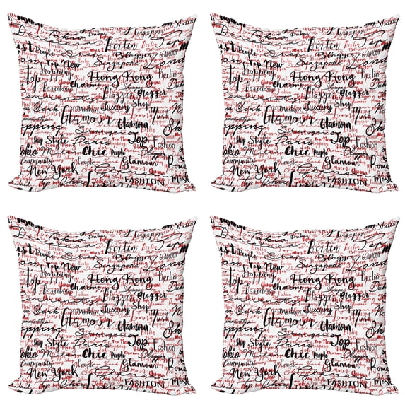 Ambesonne Modern Throw Pillow Cover 4 Pack, Popular Fashion Words, 20", Red Black and White
