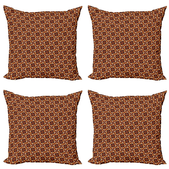 Ambesonne Modern Throw Pillow Cover 4 Pack, Retro Vintage Geometric, 24", Dark Orange Burgundy