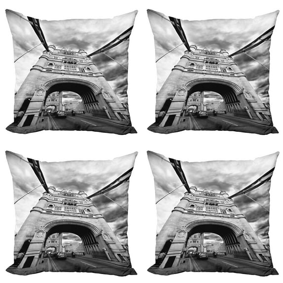 Ambesonne Modern Throw Pillow Cover 4 Pack, Tower Bridge England, 20", Black and White