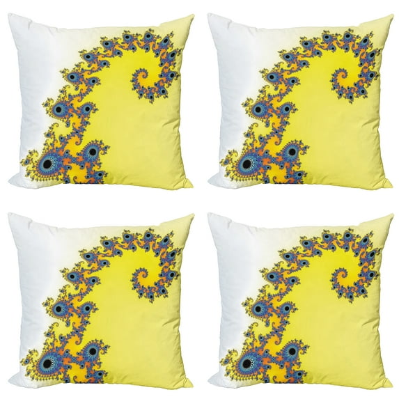Ambesonne Modern Throw Pillow Cover 4 Pack, Trippy Seahorse Pattern, 20", Earth Yellow Blue