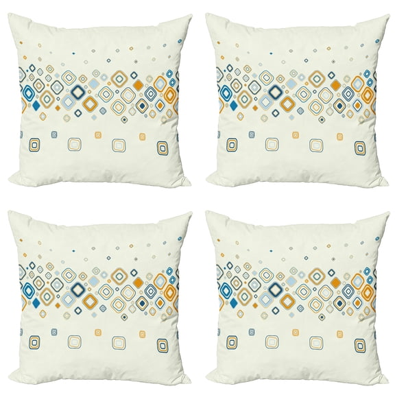 Ambesonne Modern Throw Pillow Cover 4 Pack, Vector Geometric Shapes, 20", Cream Marigold Pale Blue