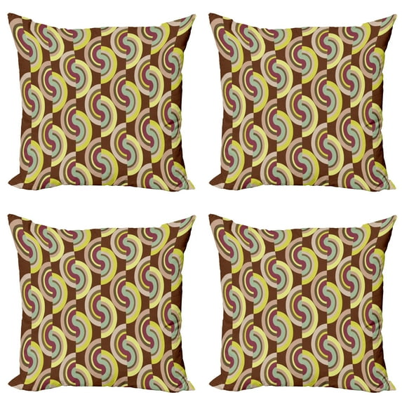 Ambesonne Modern Throw Pillow Cover 4 Pack, Vintage Colorful Rounds, 18", Lilac Purple and Cocoa