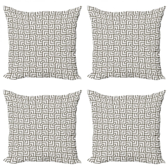 Ambesonne Modern Throw Pillow Cover 4 Pack, Vintage Maze Lines, 20", Sage Green and White