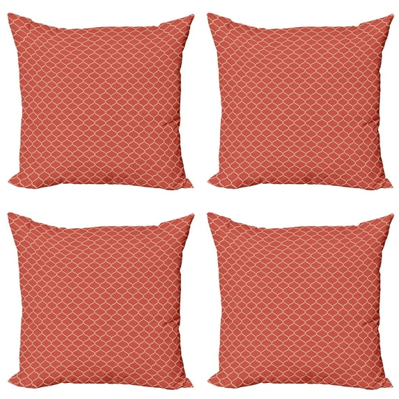 Ambesonne Modern Throw Pillow Cover 4 Pack, Wavy Lines Oval Curvy, 16", Dark Coral Ivory