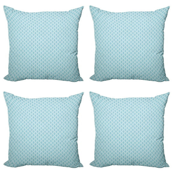 Ambesonne Modern Throw Pillow Cover 4 Pack, Wavy Water Lines Circled, 18", Pale Blue and White
