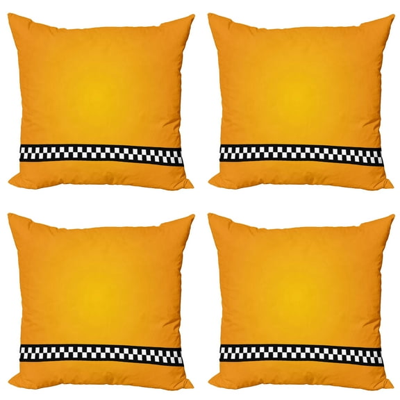 Ambesonne Modern Throw Pillow Cover 4 Pack, Yellow Cab Artdeco, 18", Orange White and Black