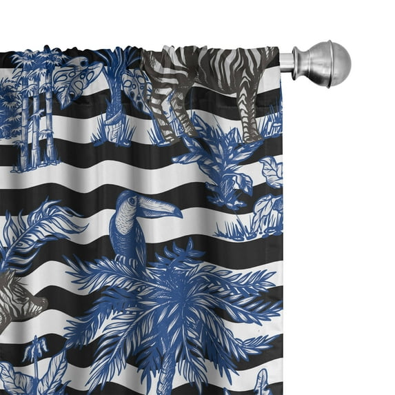 Ambesonne Modern Tropical Curtains, Zebra Toucan Stripe, Pair of 28"x84", Grey Black Violet Blue