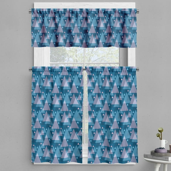 Ambesonne Modern Valance & Curtain, Pastel Triangle Striped Art, 55"x30", Dark Sky Blue Pale Pink