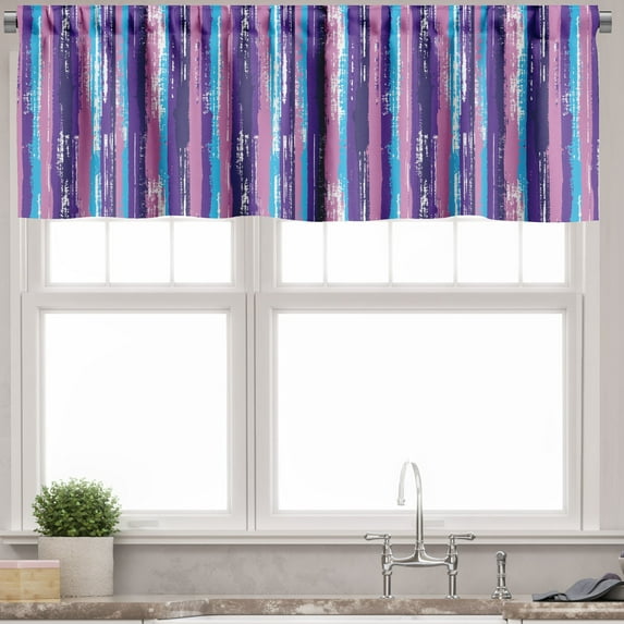 Ambesonne Modern Valance Pack of 2, Abstract Brushstrokes Art, 54"X18", Pink Dark Purple Sky Blue