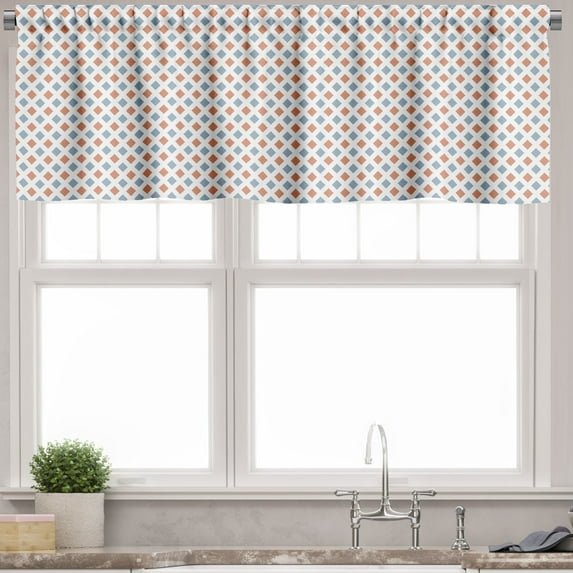 Ambesonne Modern Valance Pack of 2, Colored Rhombs Borders, 54"X18", White Seafoam and Coral