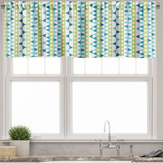 Ambesonne Modern Valance Pack of 2, Geometric Circles Triangles, 54"X12", Avocado Green Sea Blue