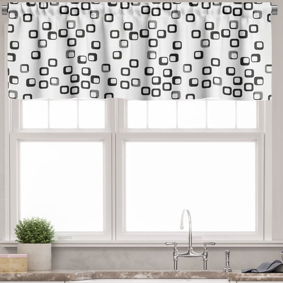 Ambesonne Modern Valance Pack of 2, Modern Monochrome Squares, 54"X12", Charcoal Grey and White
