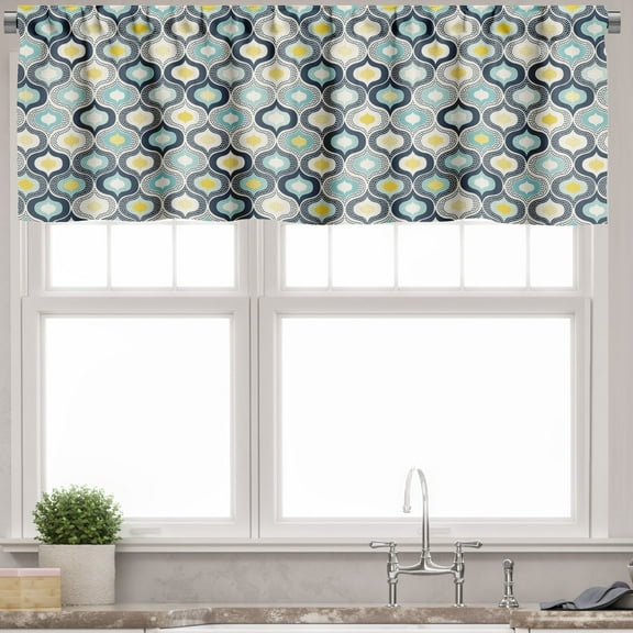 Ambesonne Modern Valance Pack of 2, Morrocan Style Dots Art, 54"X18", Blue and White