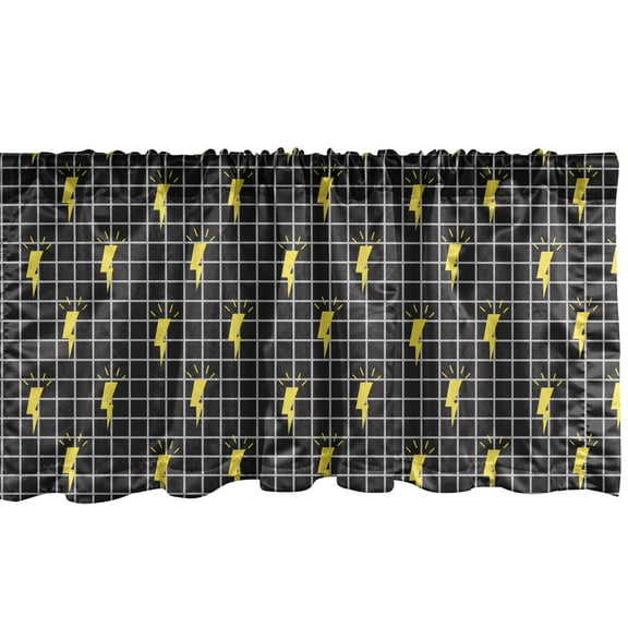 Ambesonne Modern Valance Pack of 2, Thunder Symbols Elements Art, 42"X18", Charcoal Grey and Yellow
