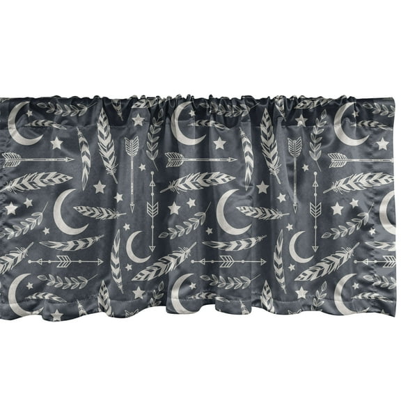 Ambesonne Modern Window Valance, Arrows Stars Crescent Moon, 54" X 12", Blue Grey and Pale Grey