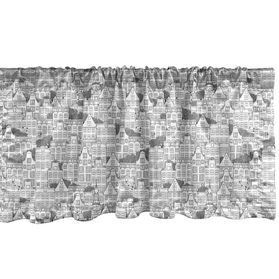 Ambesonne Modern Window Valance, European Houses Urban, 42" x 12", Black White