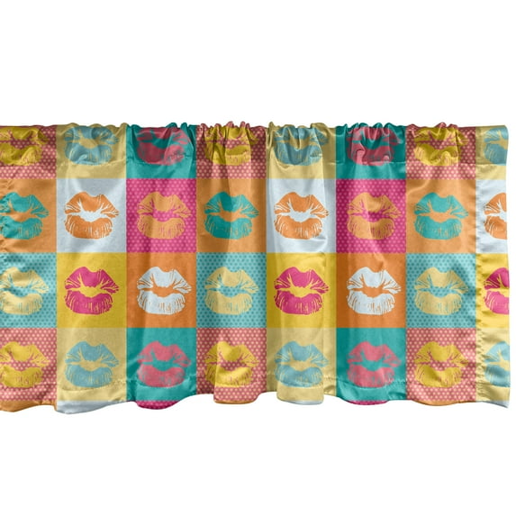 Ambesonne Modern Window Valance, Fashion Kiss Love Design, 42" x 18", Multicolor