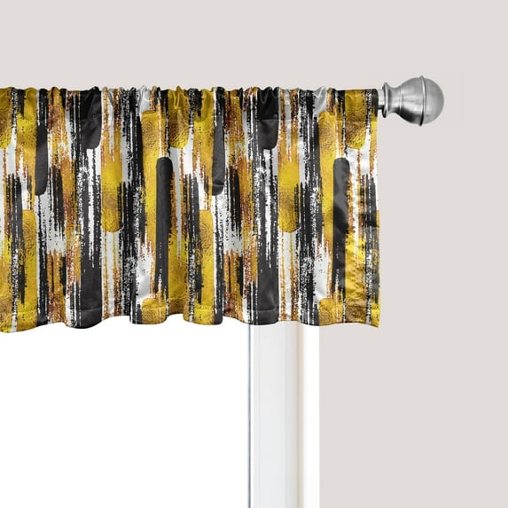 Ambesonne Modern Window Valance, Grunge Art Brushstrokes, 54" X 12", Earth Yellow Black