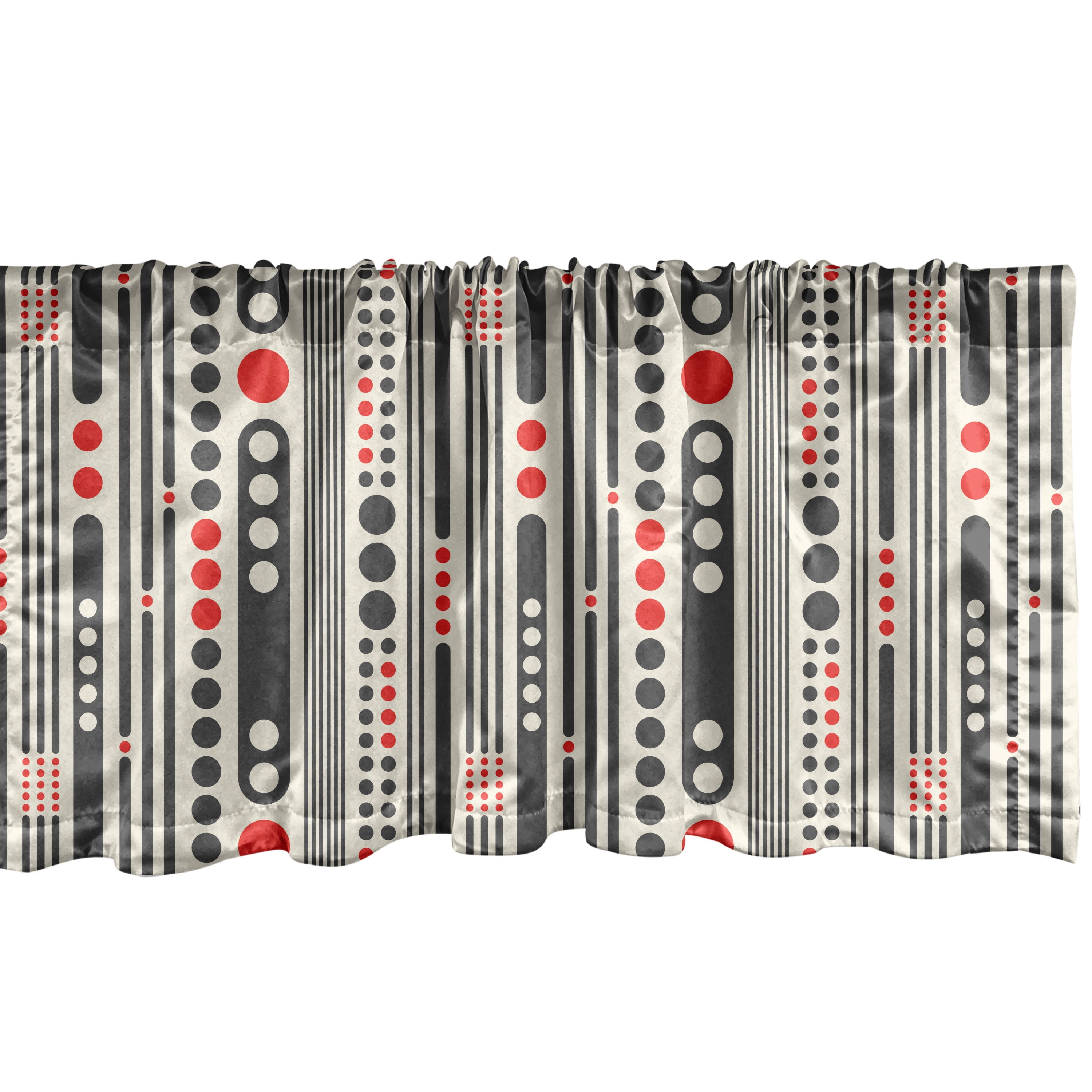 Modern Charcoal Grey and Scarlet Geometric Satin Window Valance
